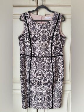 cleo Blush and Black Lace-Print Sheath Dress. Sz 12.